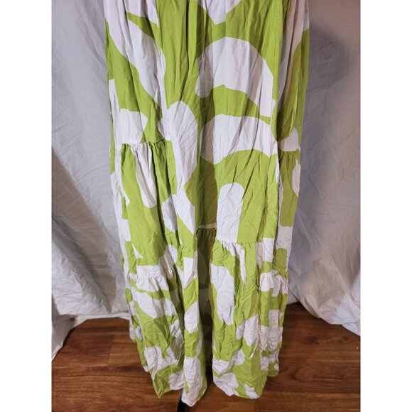 Anthropologie Abel The Label Trapeze Maxi Dress Abstract Print  Green & White XS - Picture 3 of 7